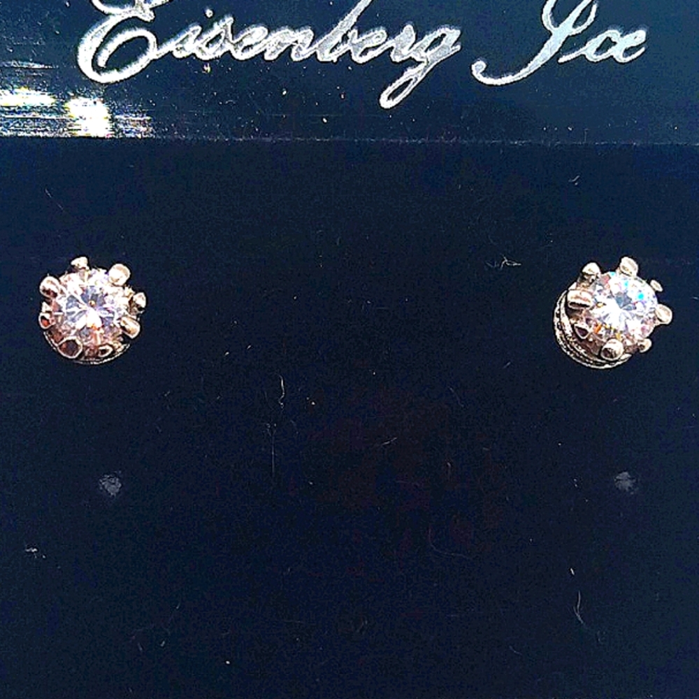 Vintage Eisenberg Ice 4MM Pave Cubic Zirconia Crystal Stud Earrings in Silver - Picture 4 of 5